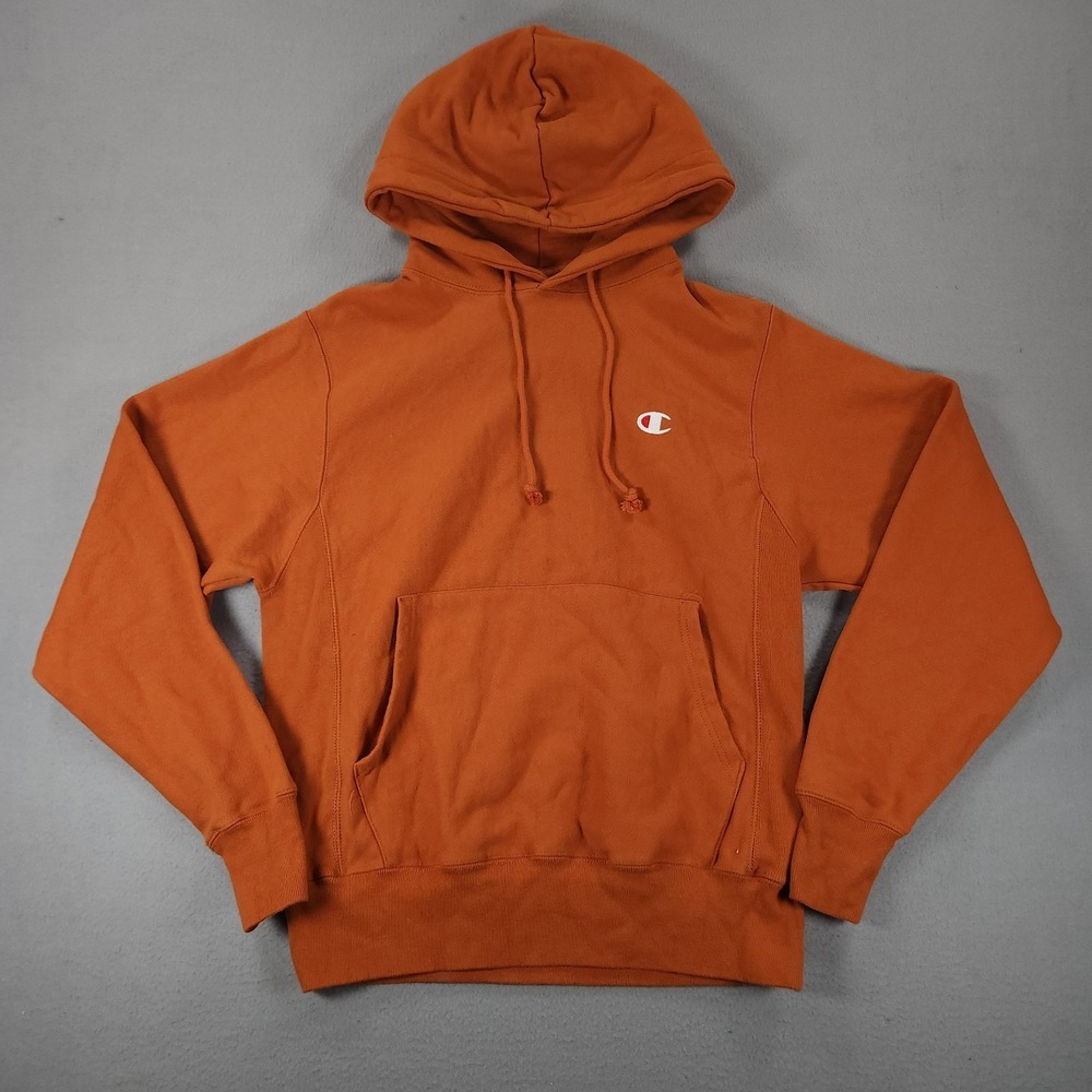 Vintage Champion Men's Reverse Weave Hoodie Small Orange Y2K